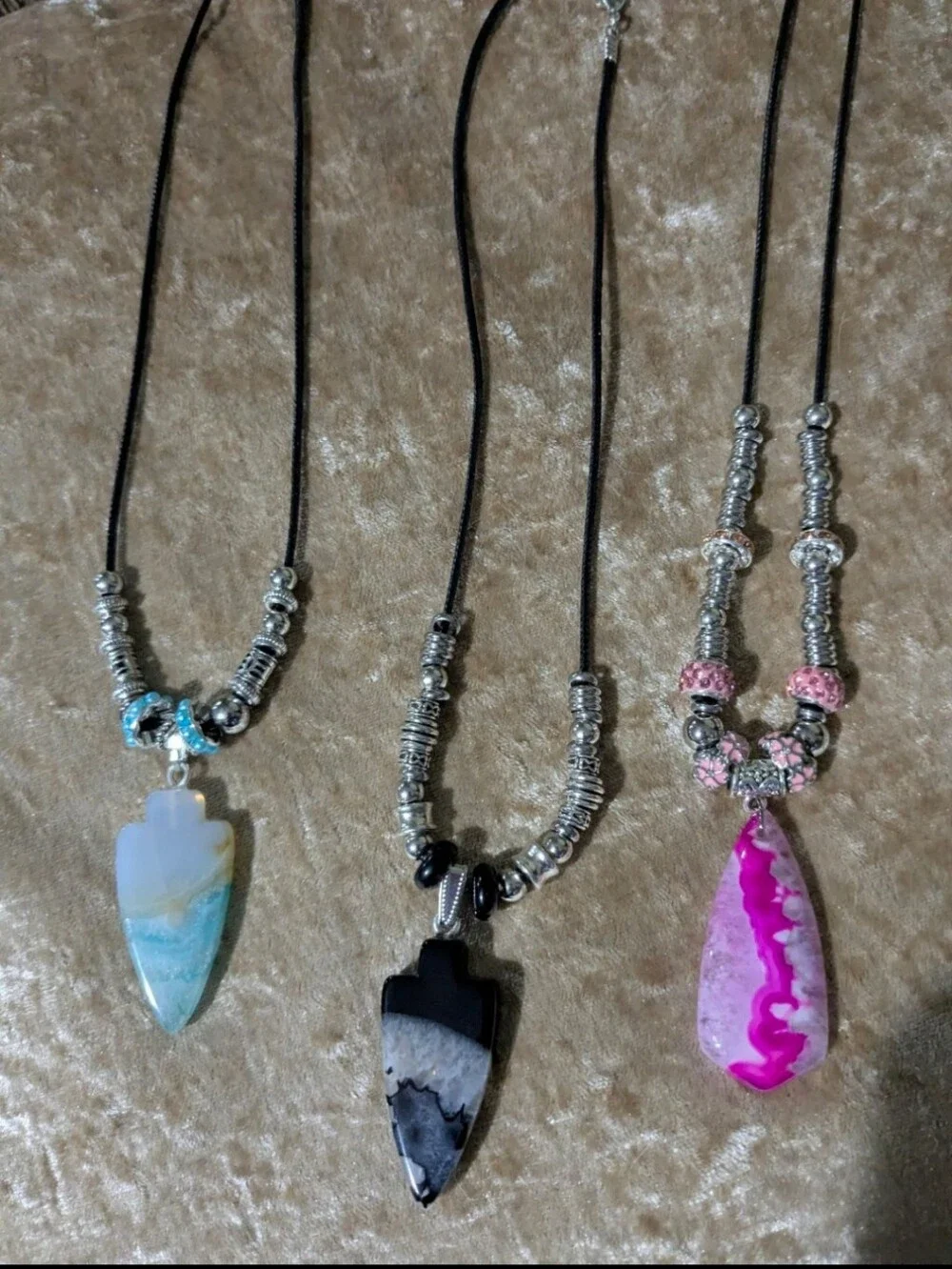 Handmade Black & White Druzy Arrowhead Beaded Necklace (Unisex)